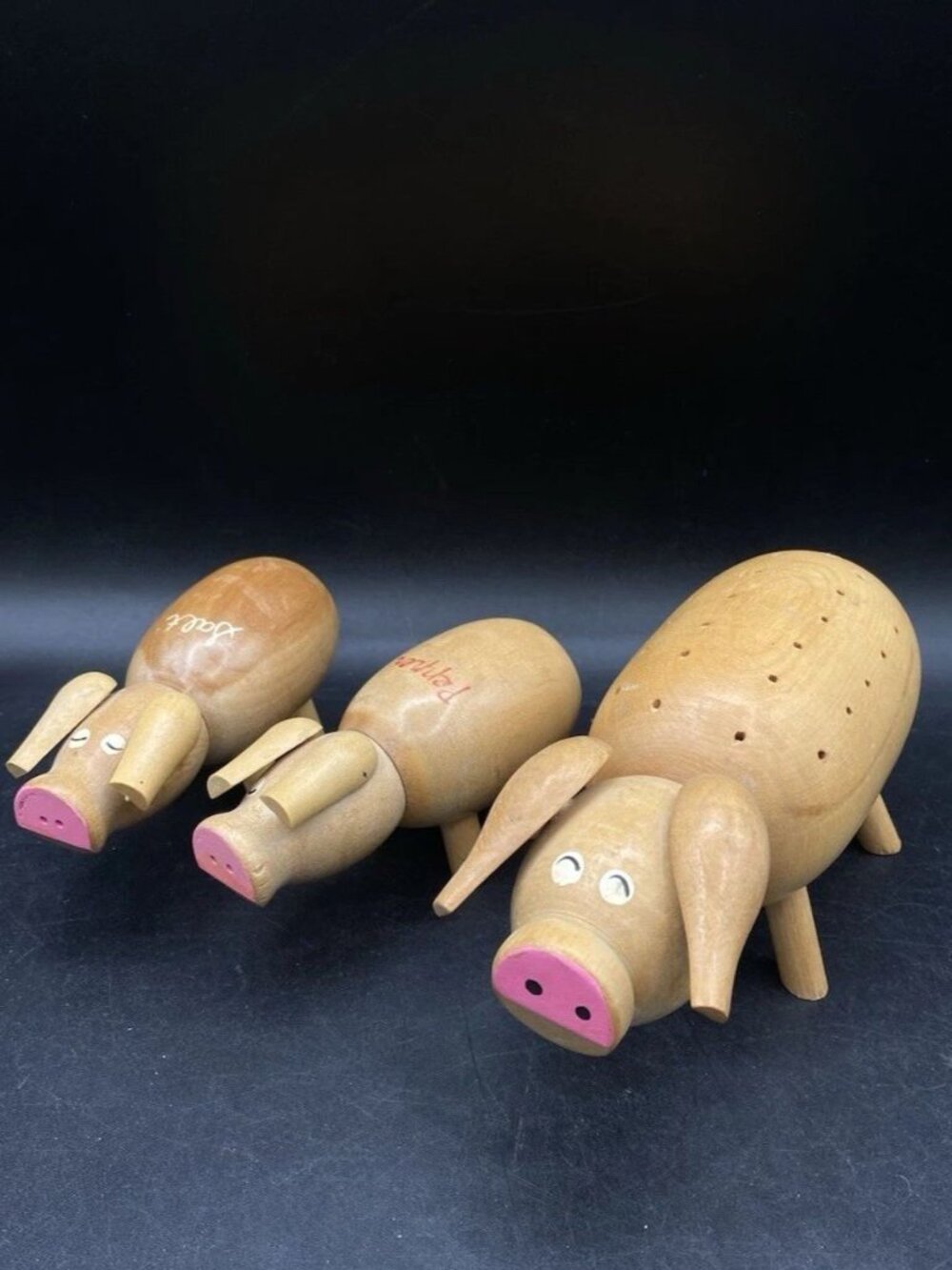 Hors D'oeuvre Server Salt Pepper Set Wood Pig Japan MCM Vintage Barware